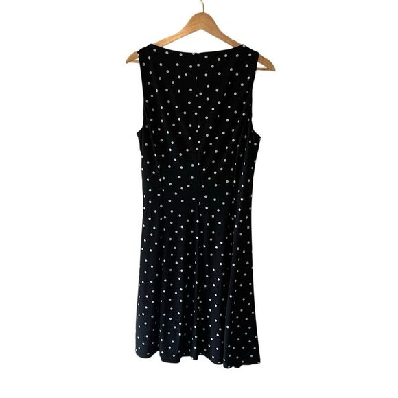 Lauren Ralph Lauren Black and White Polka dot faux wrap v neck dress size 14 - Picture 2 of 8
